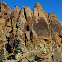 Marion with weird rocks on the way to the Balanced Rock